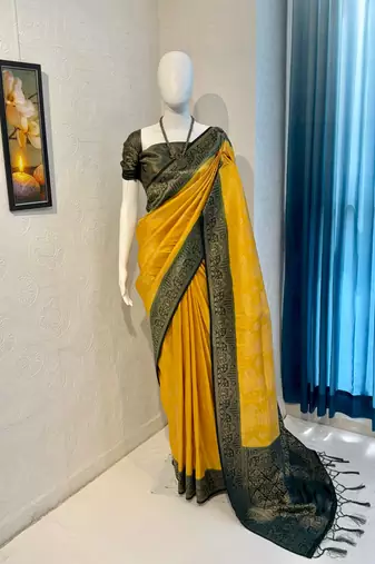Yellow Rich Pallu Jacquard  silk blend Saree
