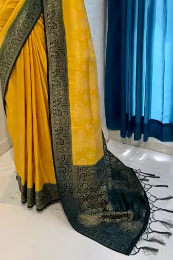 Yellow Rich Pallu Jacquard  silk blend Saree