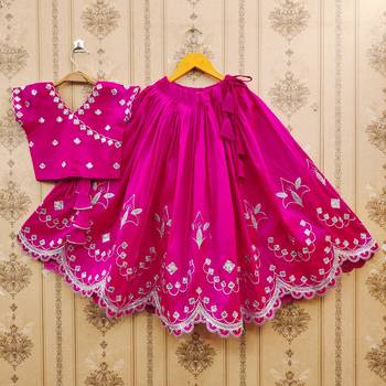Pink embroidered taffeta lehenga and choli for girls 1