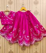 Pink embroidered taffeta lehenga and choli for girls
