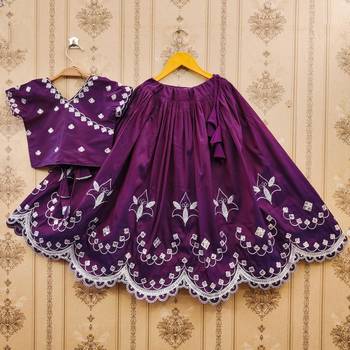 Purple embroidered taffeta lehenga and choli for girls 1