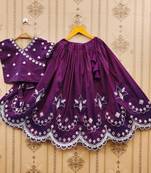 Purple embroidered taffeta lehenga and choli for girls