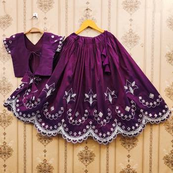 Purple embroidered taffeta lehenga and choli for girls 3