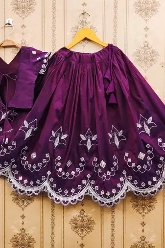 Purple embroidered taffeta lehenga and choli for girls