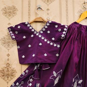 Purple embroidered taffeta lehenga and choli for girls 4