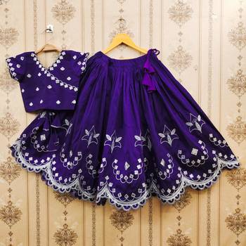 Blue embroidered taffeta lehenga and choli for girls 1