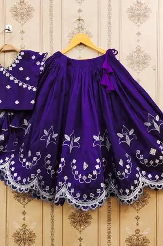 Blue embroidered taffeta lehenga and choli for girls