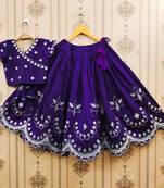 Blue embroidered taffeta lehenga and choli for girls