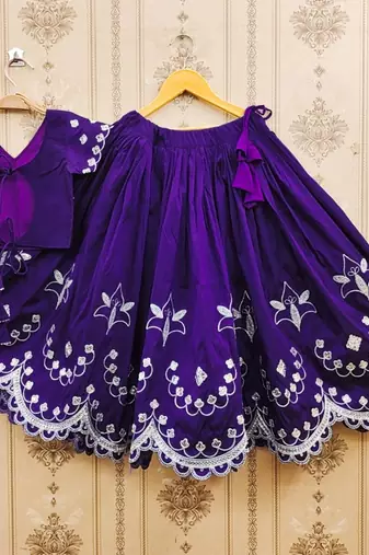 Blue embroidered taffeta lehenga and choli for girls