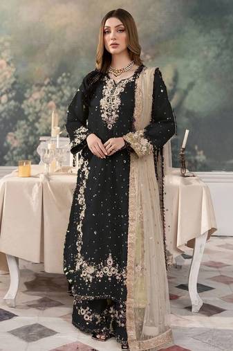 BLACK JIMMY CHOO EMBROIDERY  PARTY WEAR SALWAR SUIT