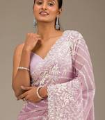 Pink thread sequin work Faux Georgette Saree