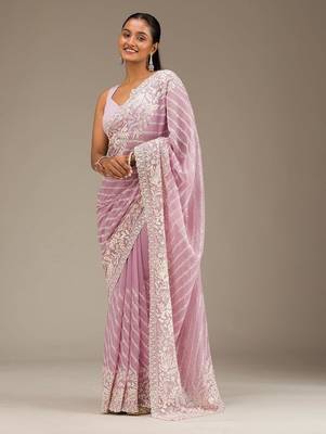 Pink thread sequin work Faux Georgette Saree 2