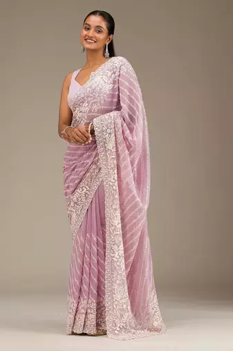 Pink thread sequin work Faux Georgette Saree