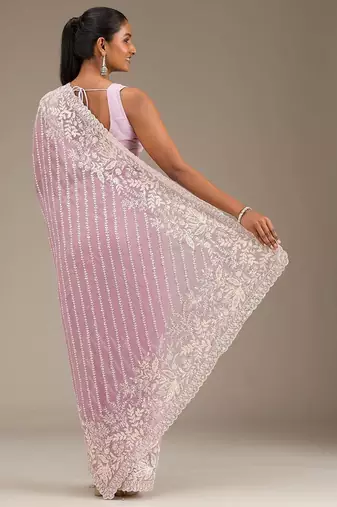 Pink thread sequin work Faux Georgette Saree