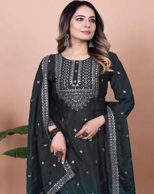 BLACK CHINON PARTY WEAR EMBROIDERY SUIT SET  3