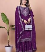 PURPLE HEAVY CHINON EMBROIDERY PARTY WEAR SUIT 