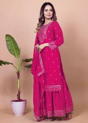 PINK CHINON PARTY WEAR EMBROIDERY  SUIT SET 3