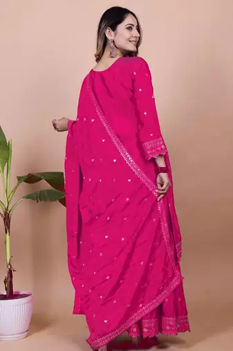 PINK CHINON PARTY WEAR EMBROIDERY  SUIT SET