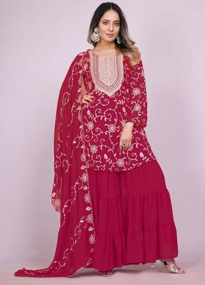 PINK Faux Georgette With digital print Anarkali Suit SET  2