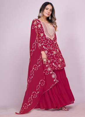 PINK Faux Georgette With digital print Anarkali Suit SET  3