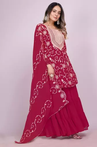 PINK Faux Georgette With digital print Anarkali Suit SET 