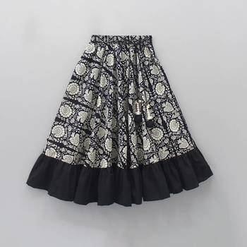 Black & cream digital print rayon lehenga choli with ruffle design stylish one-shoulder kids festive wear 4