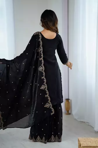 Soft Crunchy Silk Fabric A-Line Kurta With Dupatta And Sharara 