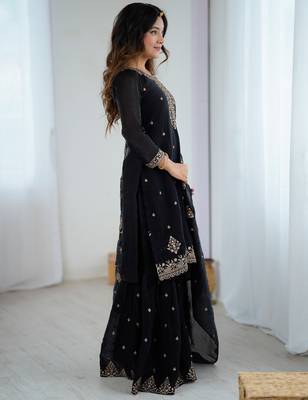 Soft Crunchy Silk Fabric A-Line Kurta With Dupatta And Sharara  4