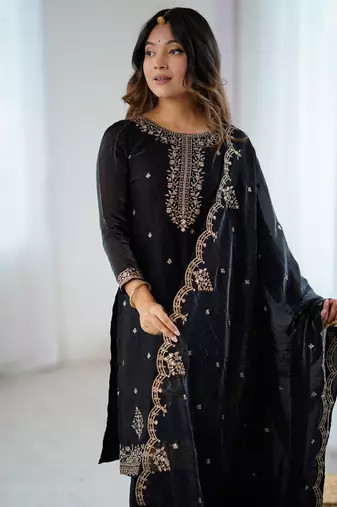 Soft Crunchy Silk Fabric A-Line Kurta With Dupatta And Sharara 