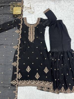 Soft Crunchy Silk Fabric A-Line Kurta With Dupatta And Sharara  6