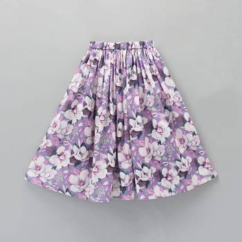 Lavender & white floral digital print rayon lehenga choli sleeveless scallop-edge top for girls (2 pc set) 4