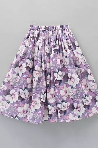 Lavender & white floral digital print rayon lehenga choli sleeveless scallop-edge top for girls (2 pc set)