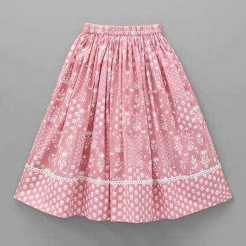 Pink & white digital print rayon lehenga choli for girls sleeveless tie-up shoulder top (2 pc set) 4