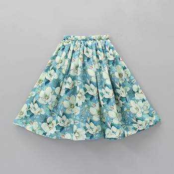 Sky blue digital floral print rayon lehenga choli for girls scallop neck top with shell detailing (2 pc set) 4