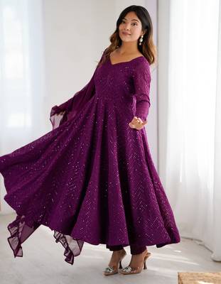 Designer Peach Embroidered Anarkali Dress With Ruffle Dupatta Ethnic Wear For Women 2