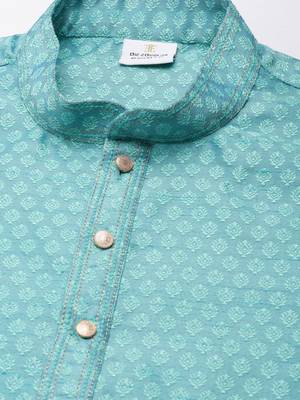 Bluish green jacquard silk kurta pajama 2