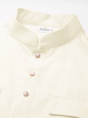 Cream pure cotton pathani kurta pajama with patch pocket 2