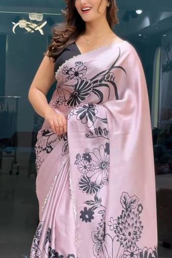 Pink SOFT FABRIC SAREE WITH BLOUSE SET