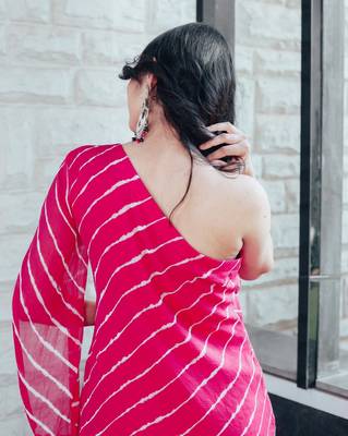 Pink One Shoulder Laheriya Print Kurta Set 4