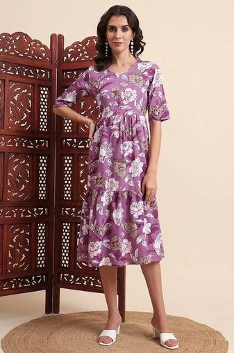 Aayumi voilet printed fit and flare maxi dress