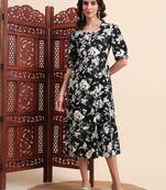 Aayumi printed black fit and flare maxi dress