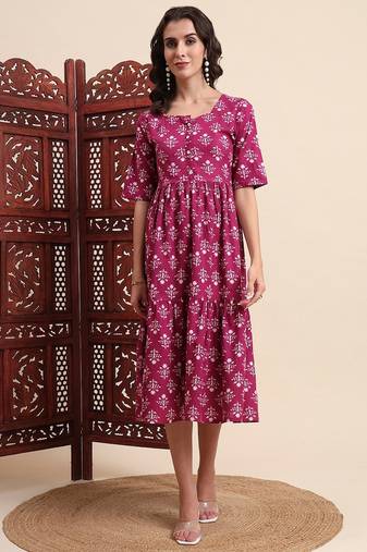 Aayumi ethnic maroon printed fit and flare maxi dress
