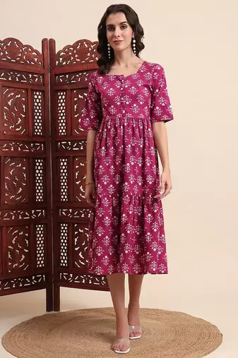 Aayumi ethnic maroon printed fit and flare maxi dress