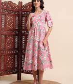 Aayumi pink floral printed fit and flare maxi dress