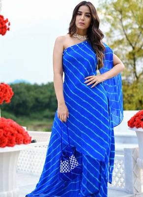 Blue One Shoulder Kurta Set 3