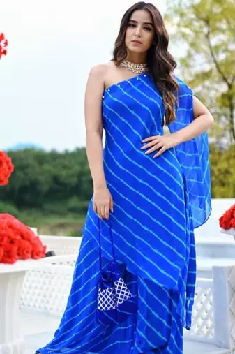 Blue One Shoulder Kurta Set