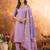 Lavender Designer Straight Kurti Pant Dupatta Set With Embroidery And Hand Work