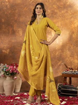 Musterd Designer Straight Kurti Pant Dupatta Set With Embroidery And Hand Work 5