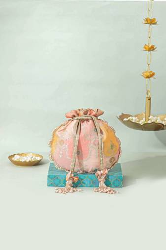 Orange silk potli bag
