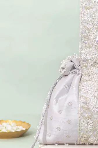 Silver silk potli bag